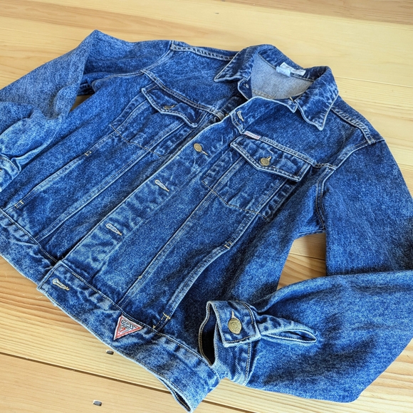 Vintage GUESS Denim Trucker Jean Jacket Georges Marciano Stonewash Blue Large - Picture 2 of 14